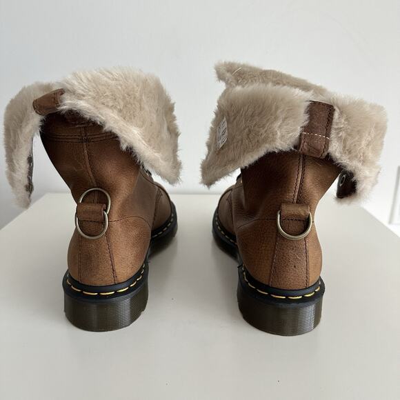 Dr Martens Aimilita Boots Women 8 Brown Leather Lace Up Fur Lined Grizzly Tan 39 - Picture 10 of 11